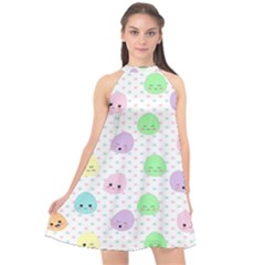 Egg Easter Smile Face Cute Babby Kids Dot Polka Rainbow Halter Neckline Chiffon Dress  by Mariart