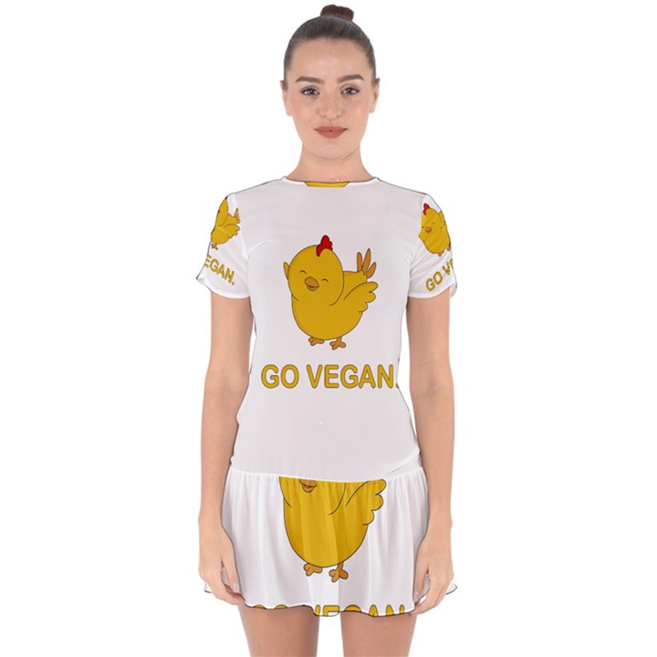 Go Vegan - Cute Chick  Drop Hem Mini Chiffon Dress