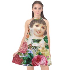 Little Girl Victorian Collage Halter Neckline Chiffon Dress  by snowwhitegirl
