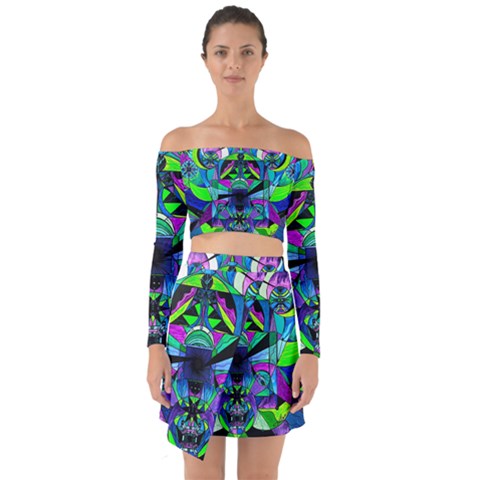 Arcturian Astral Travel Grid - Off Shoulder Top With Skirt Set