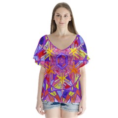 Exhilaration - V-neck Flutter Sleeve Top by tealswan