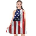 American Usa Flag Vertical Halter Neckline Chiffon Dress  View1