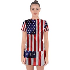 American Usa Flag Vertical Drop Hem Mini Chiffon Dress by FunnyCow