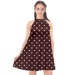 Little  Dots Maroon Halter Neckline Chiffon Dress  by snowwhitegirl