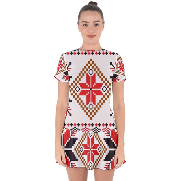 Ornament Stars Textile Crochet Drop Hem Mini Chiffon Dress