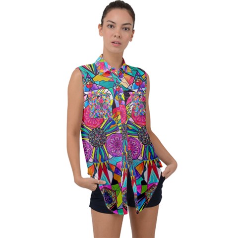 Positive Intention - Sleeveless Chiffon Button Shirt by tealswan