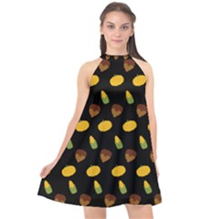 Pumpkin Halter Neckline Chiffon Dress  by designsbymallika