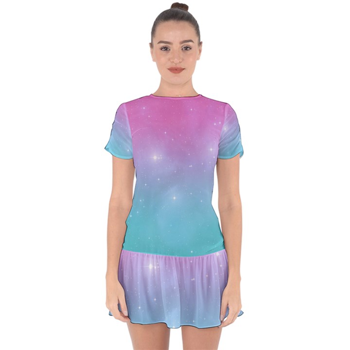 Pastel Goth Galaxy  Drop Hem Mini Chiffon Dress