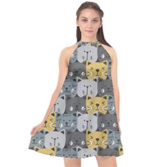 Cute Cat Pattern Halter Neckline Chiffon Dress  by ExtraAwesomeSauce