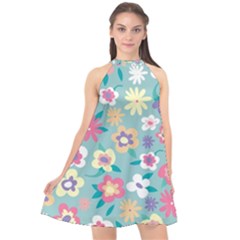 Floral Pattern Halter Neckline Chiffon Dress  by ExtraAwesomeSauce