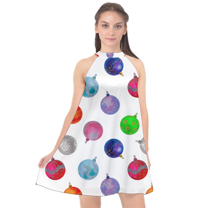 Christmas Balls Halter Neckline Chiffon Dress 