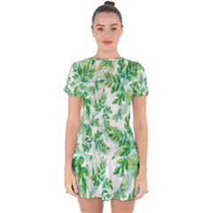Leaves-37 Drop Hem Mini Chiffon Dress by nateshop