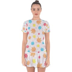 Leaves-141 Drop Hem Mini Chiffon Dress by nateshop