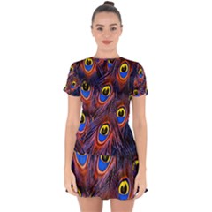 Peacock-feathers,blue,yellow Drop Hem Mini Chiffon Dress by nateshop