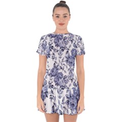 Blue Vintage Background Background With Flowers, Vintage Drop Hem Mini Chiffon Dress by nateshop
