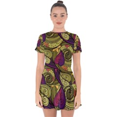 Green Paisley Background, Artwork, Paisley Patterns Drop Hem Mini Chiffon Dress by nateshop