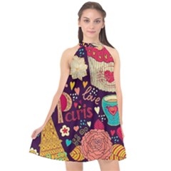Collage Worx Black Collage Cupcake Eifel Tower Fireworks Paris Halter Neckline Chiffon Dress  by Grandong
