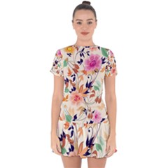 Abstract Floral Background Drop Hem Mini Chiffon Dress by kyorashop23