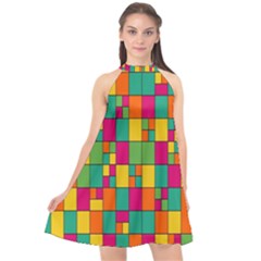 Abstract-background Halter Neckline Chiffon Dress  by kyorashop23