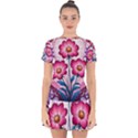 Fantasy Pink Flowers Stained Glass Drop Hem Mini Chiffon Dress View1