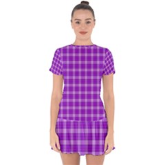 Purple Plaid Tartan 3 Drop Hem Mini Chiffon Dress by dressshop