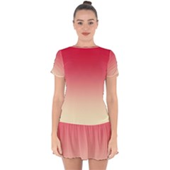 Crimson Red To Cream Yellow Linear Gradient Drop Hem Mini Chiffon Dress by GradientsOmbre
