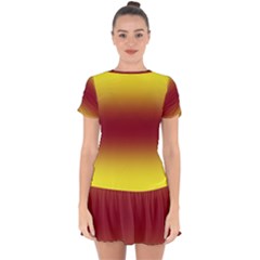 Electric Yellow To Burgundy Red Bilinear Gradient Drop Hem Mini Chiffon Dress by GradientsOmbre