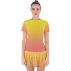 Electric Yellow To Coral Pink Linear Gradient Drop Hem Mini Chiffon Dress by GradientsOmbre