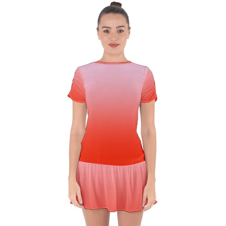 Pink Lace To Scarlet Red Linear Gradient Drop Hem Mini Chiffon Dress