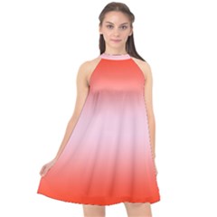 Scarlet Red To Pink Lace Bilinear Gradient Halter Neckline Chiffon Dress  by GradientsOmbre