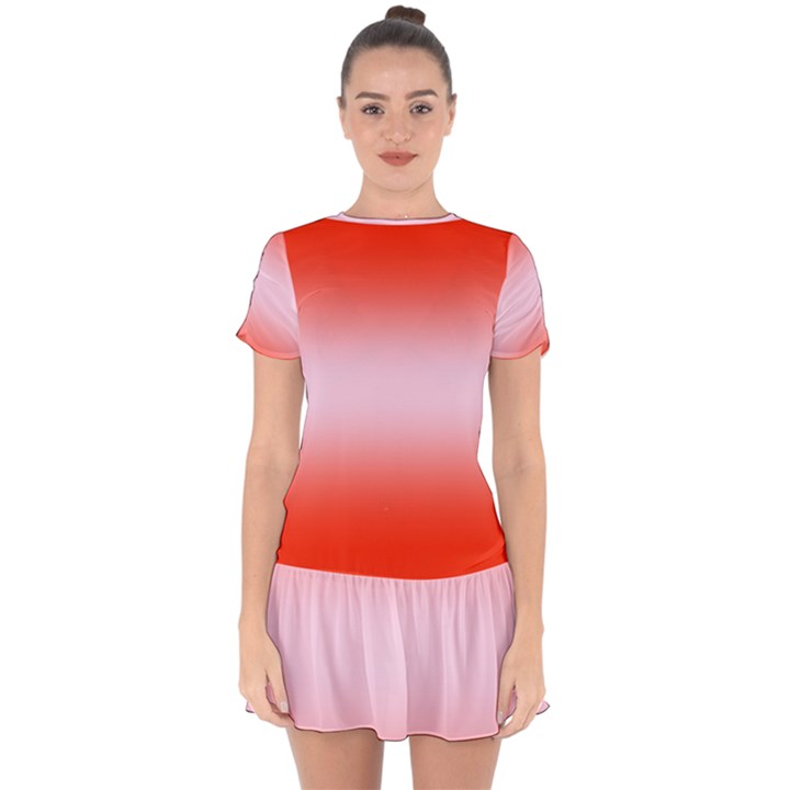 Scarlet Red To Pink Lace Bilinear Gradient Drop Hem Mini Chiffon Dress