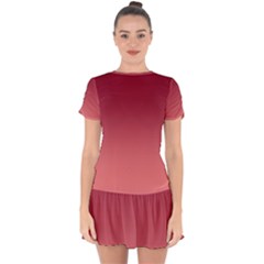 Burgundy Red To Coral Pink Linear Gradient Drop Hem Mini Chiffon Dress by GradientsOmbre