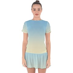 Baby Blue To Cream Yellow Linear Gradient Drop Hem Mini Chiffon Dress by GradientsOmbre