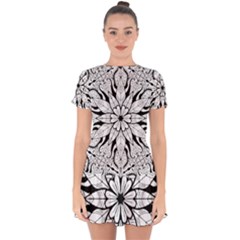 Seamless Tiling Pattern Hand Drawn Black White Drop Hem Mini Chiffon Dress by Grandong
