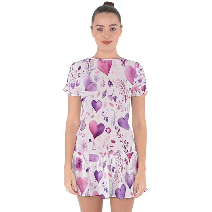 Hearts Love Purple Drop Hem Mini Chiffon Dress