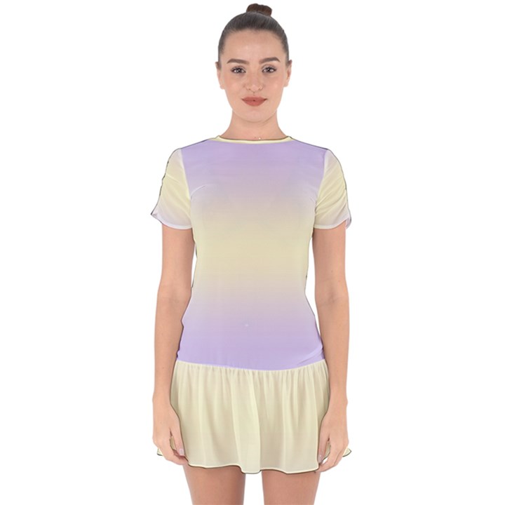 Pale Violet To Cream Yellow Bilinear Gradient Drop Hem Mini Chiffon Dress