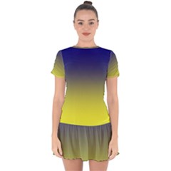 Navy Blue To Electric Yellow Linear Gradient Drop Hem Mini Chiffon Dress by GradientsOmbre