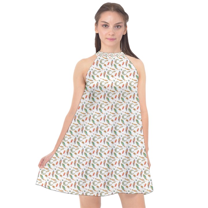 Boho Pattern 3 Halter Neckline Chiffon Dress 