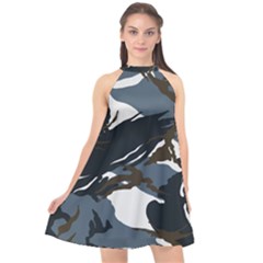 Blue Winter Camouflage, Military Camouflage Halter Neckline Chiffon Dress  by kyorashop23
