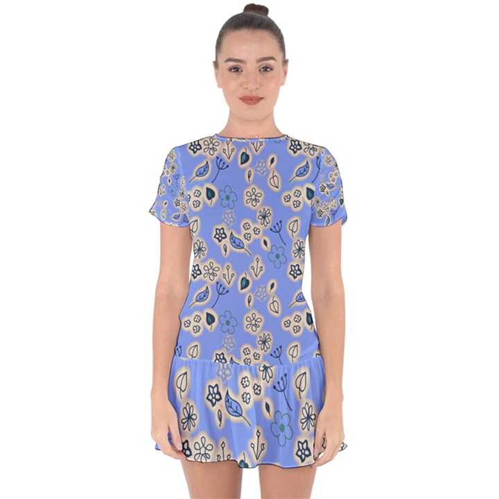 Abstract Pattern Drop Hem Mini Chiffon Dress
