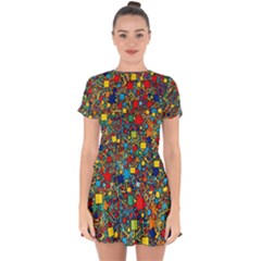 Shapes Pattern Drop Hem Mini Chiffon Dress by Posterlux