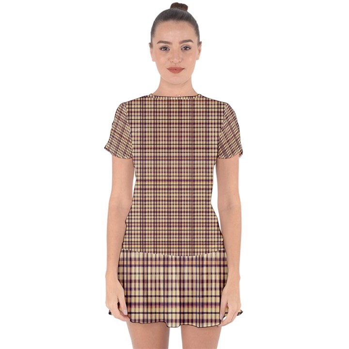 Retro 60s 50s Plaid Pattern 3 Drop Hem Mini Chiffon Dress