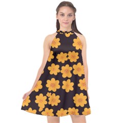 Retro 40s 50s Flowers Pattern Halloween 4 Halter Neckline Chiffon Dress  by violetheavensky