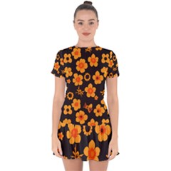 Retro 40s 50s Flowers Pattern Halloween Drop Hem Mini Chiffon Dress by violetheavensky