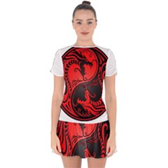 Red Yin Yang Dragons Drop Hem Mini Chiffon Dress by JeffBartels