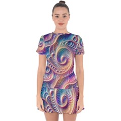 Abstract Fractal Art Swirl Pattern Drop Hem Mini Chiffon Dress by Salmanaz77