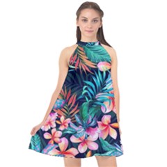 Hawaiian Flowers Hawaii Halter Neckline Chiffon Dress  by Cemarart