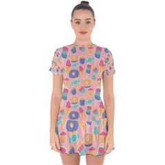 Ice Cream Donut Sweets Candie Drop Hem Mini Chiffon Dress by Apenda