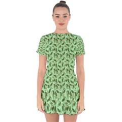 Leaves Pattern Texture Seamless Drop Hem Mini Chiffon Dress by Hannah976