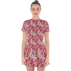 Red Flowers Drop Hem Mini Chiffon Dress by DinkovaArt